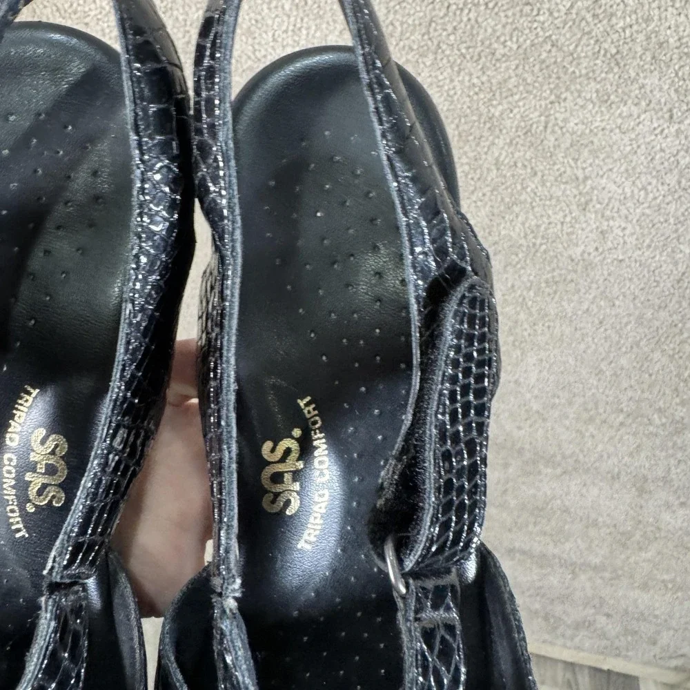 SAS Shoes Womens 10 Slim Black Tripad Comfort Slingback Sandals‎ Leather Heel